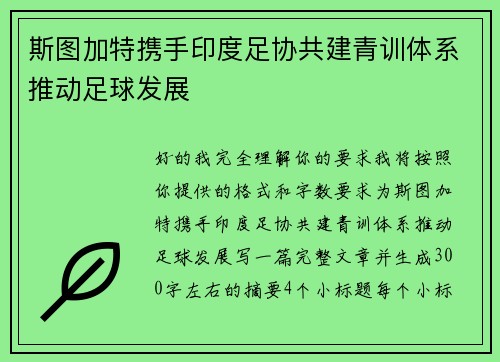 斯图加特携手印度足协共建青训体系推动足球发展 斯图加特携手印度足协共建青训体系推动足球发展